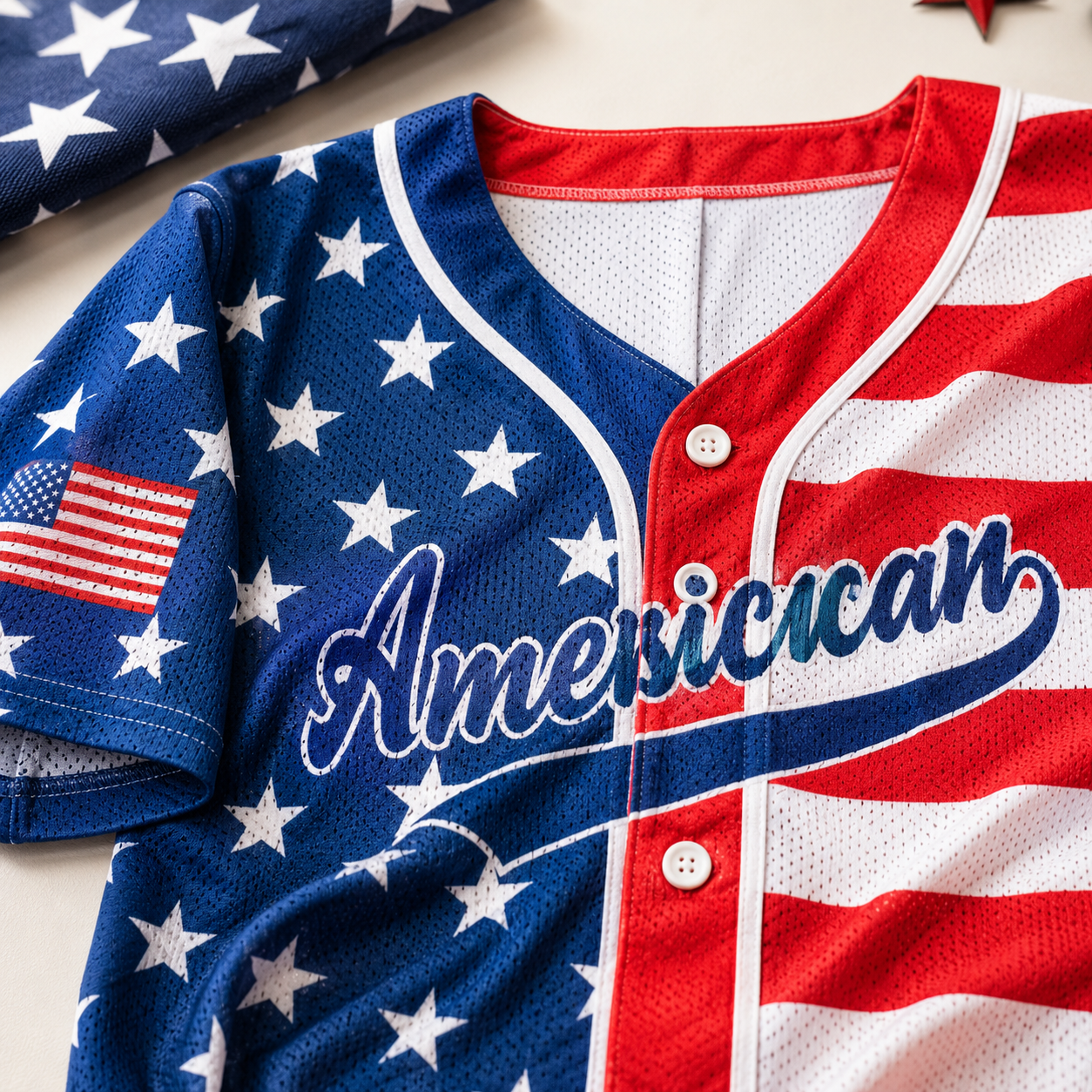 4th of July Jerseys - USA 250th Anniversary Button Down American Flag and Star Patriotic Baseball Shirt