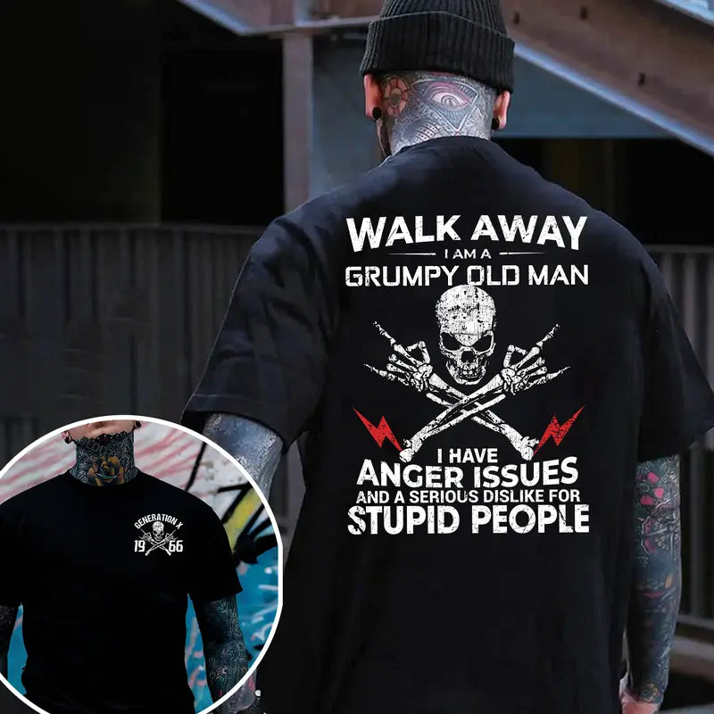 Gen X Custom Birth Year Skull Shirt – Walk Away I'm Grumpy Old Man
