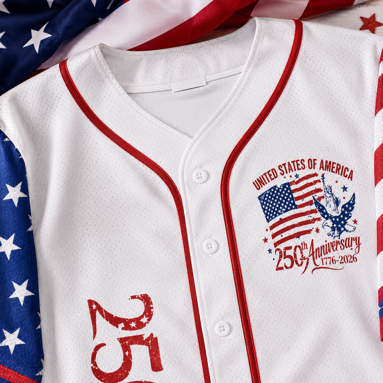USA 250th Anniversary American New Style and Star Patriotic Baseball Shirt