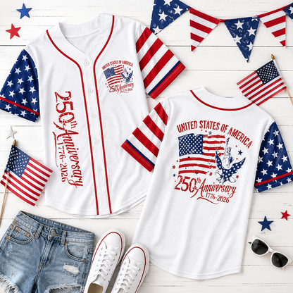 USA 250th Anniversary American New Style and Star Patriotic Baseball Shirt