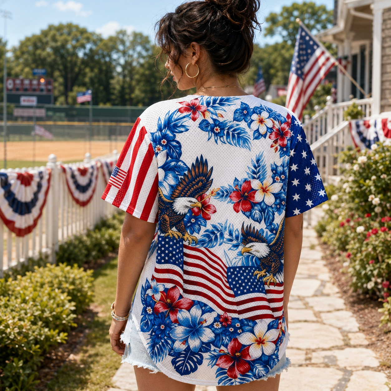 American Flag Jersey Women 250th Anniversary USA Shirt – Semiquincentennial Celebration Top