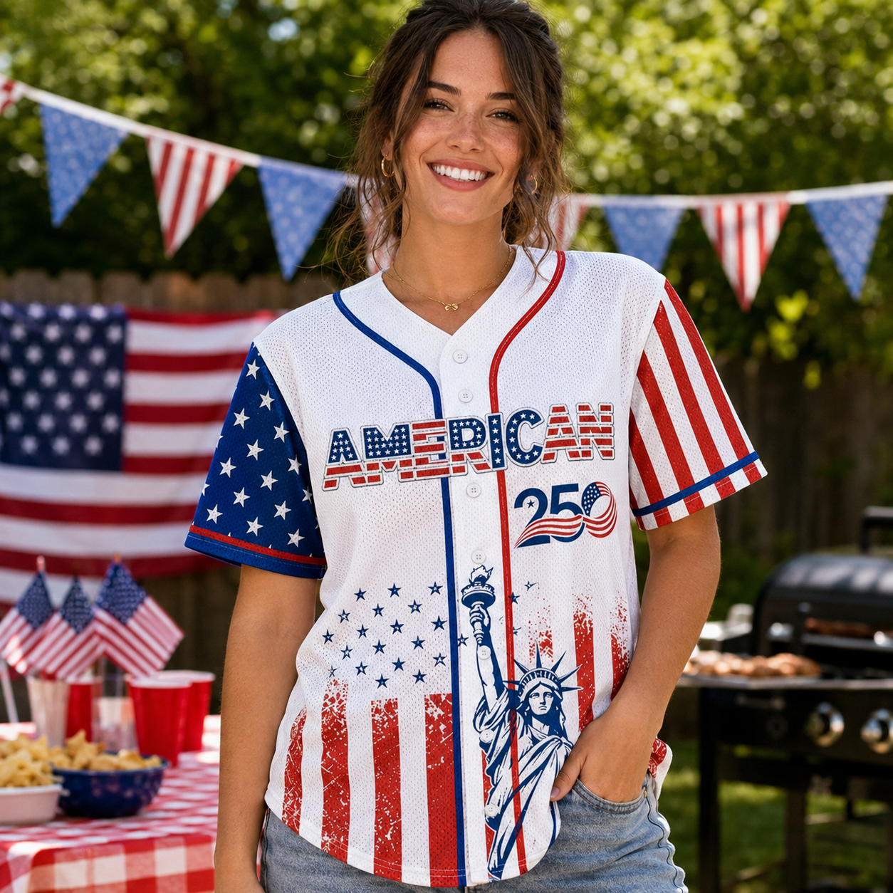 Custom American 250th Anniversary Baseball Jersey, Personalized Name USA Patriotic Freedom Graphic Shirt