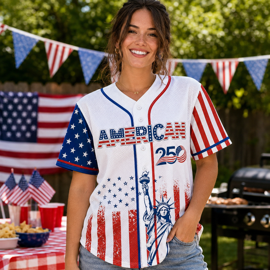 Custom American 250th Anniversary Baseball Jersey, Personalized Name USA Patriotic Freedom Graphic Shirt