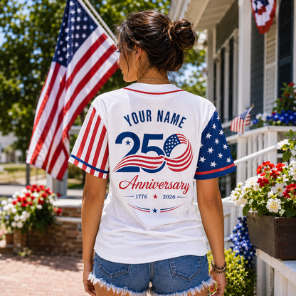 Custom American 250th Anniversary Baseball Jersey, Personalized Name USA Patriotic Freedom Graphic Shirt