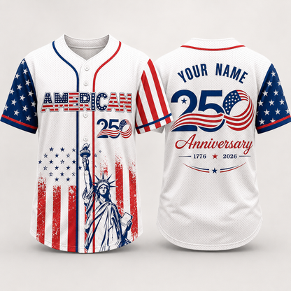 Custom American 250th Anniversary Baseball Jersey, Personalized Name USA Patriotic Freedom Graphic Shirt