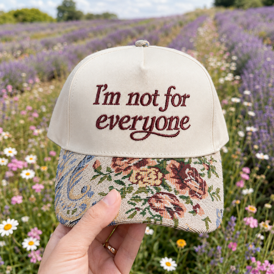 Embroidered Custom Hat with Floral Tapestry Brim, I'm Not For Everyone Cap, Cottagecore Hat, Vintage Tapestry Hat, Sarcastic Gift for Her