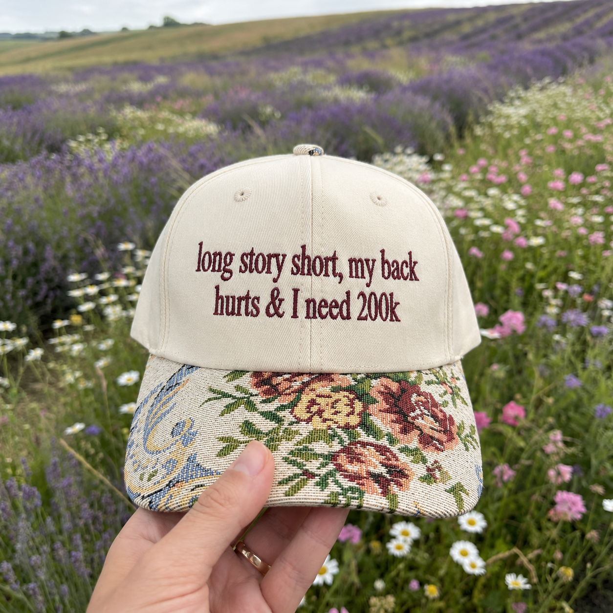 Long Story Short Hat, Custom Embroidered Floral Brim Cap, Funny Sarcastic Gift for Women, Sassy Birthday Present for Best Friend