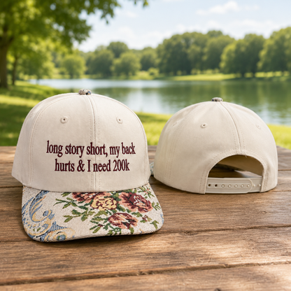 Long Story Short Hat, Custom Embroidered Floral Brim Cap, Funny Sarcastic Gift for Women, Sassy Birthday Present for Best Friend