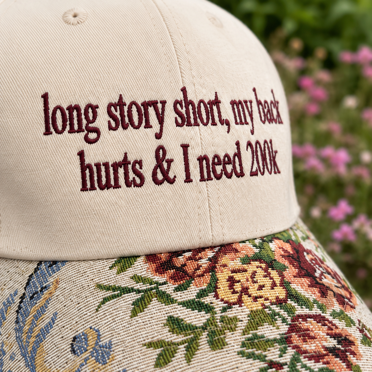 Long Story Short Hat, Custom Embroidered Floral Brim Cap, Funny Sarcastic Gift for Women, Sassy Birthday Present for Best Friend