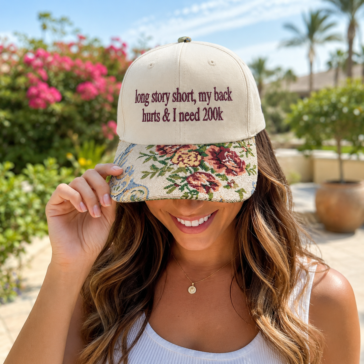 Long Story Short Hat, Custom Embroidered Floral Brim Cap, Funny Sarcastic Gift for Women, Sassy Birthday Present for Best Friend