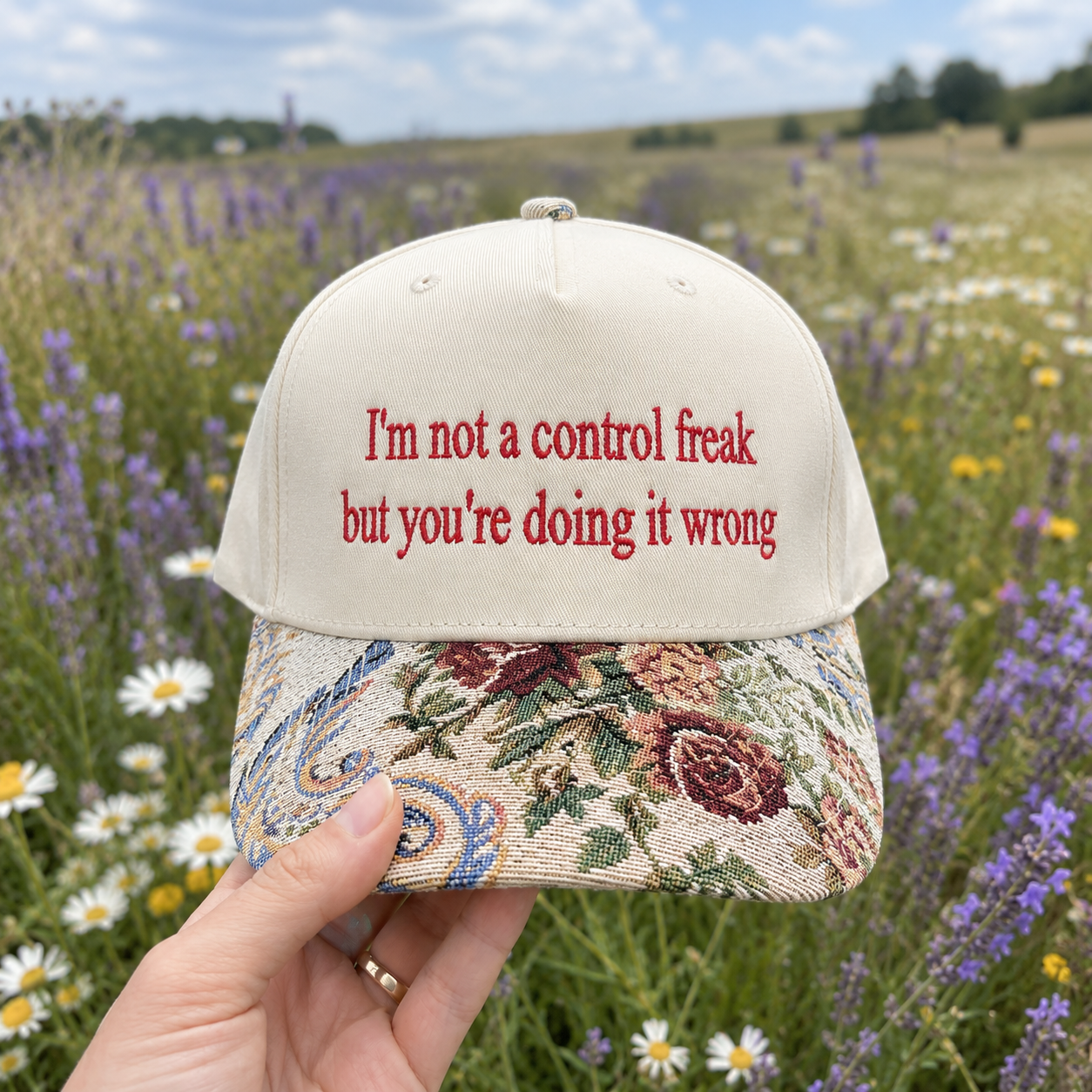 I'm Not A Control Freak Hat, Custom Embroidered Floral Brim Cap, Funny Sarcastic Gift for Women, Sassy Birthday Present for Best Friend