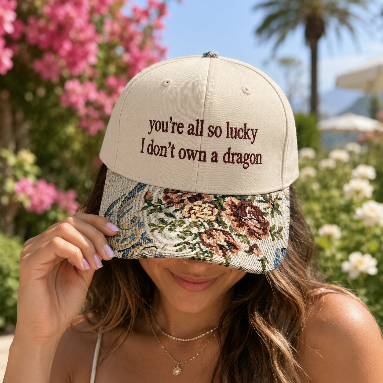 You're All So Lucky Hat, Custom Embroidered Floral Brim Cap, Funny Sarcastic Gift for Women, Sassy Birthday Present for Best Friend