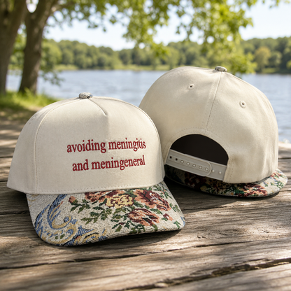 Avoiding Meningitis And Meningeneral Hat, Custom Embroidered Floral Brim Cap, Funny Sarcastic Gift for Women, Sassy Birthday Present for Best Friend