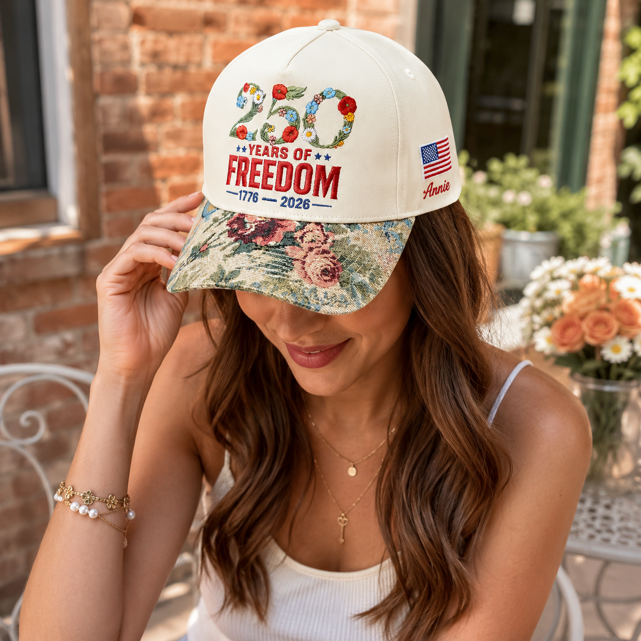 Year Of Freedom 250th ANNIVERSARY Floral Hat, Custom Embroidered Floral Brim Cap, Funny Sarcastic Gift for Women, Sassy Birthday Present for Best Friend