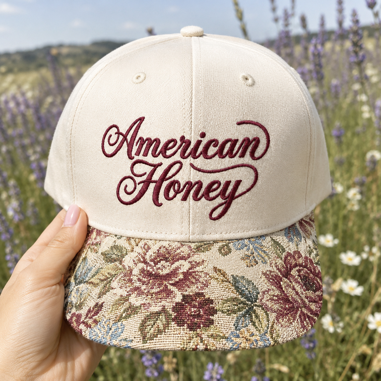 American Honey 250th Anniversary Floral Hat, Custom Embroidered Floral Brim Cap
