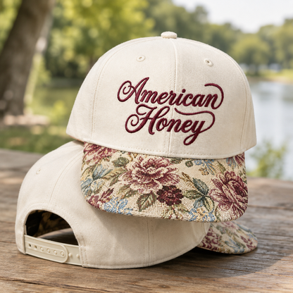 American Honey 250th Anniversary Floral Hat, Custom Embroidered Floral Brim Cap