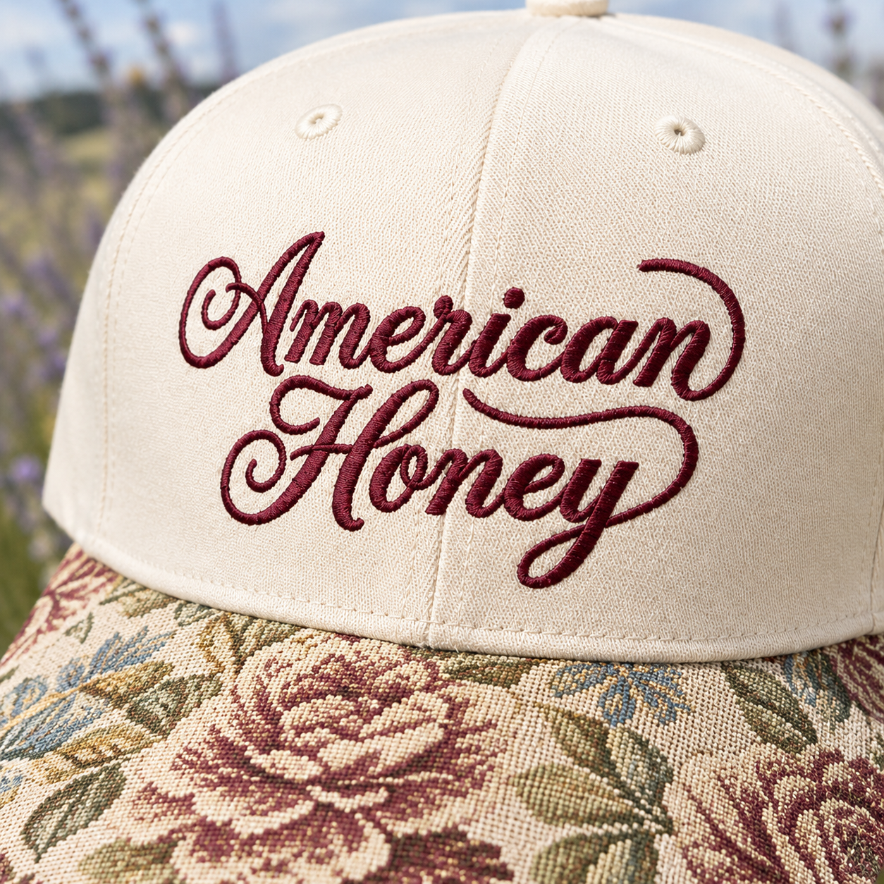 American Honey 250th Anniversary Floral Hat, Custom Embroidered Floral Brim Cap