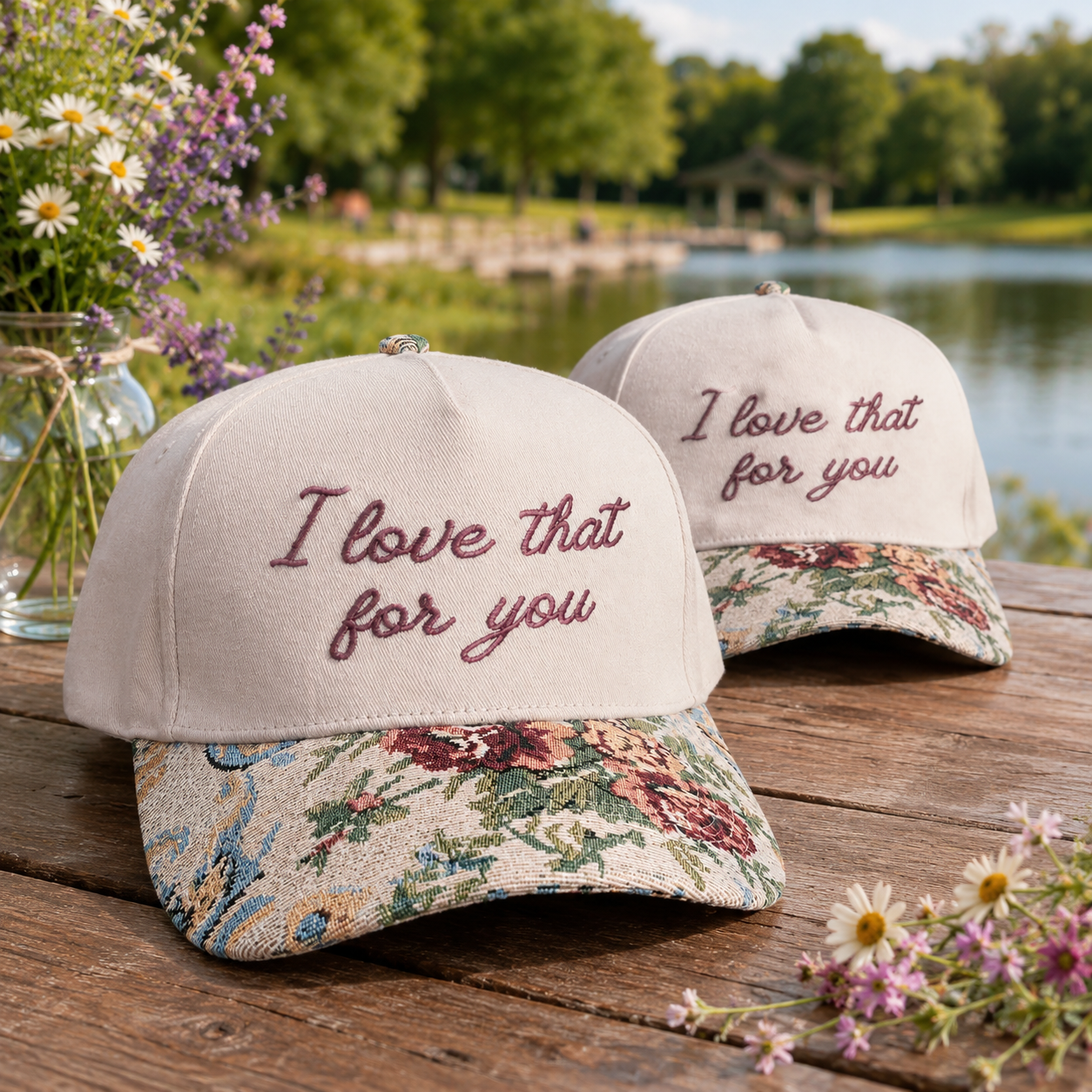 I Love That For You Hat, Custom Embroidered Floral Brim Cap, Funny Sarcastic Gift for Women, Sassy Birthday Present for Best Friend