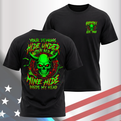 Gen X Custom Birth Year Skull Shirt – Your Demons Hide Under Your Bed Mine Hide Inside My Head