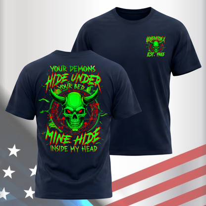 Gen X Custom Birth Year Skull Shirt – Your Demons Hide Under Your Bed Mine Hide Inside My Head