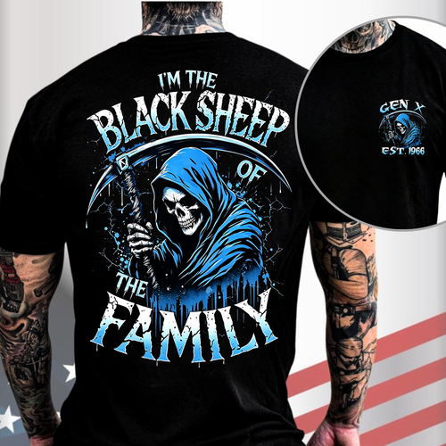 Gen X Custom Birth Year Skull Shirt – l'm The Black Sheep of The Family Graphic Tee