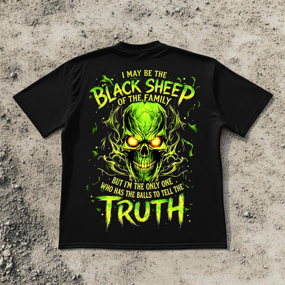 Gen X Custom Birth Year Skull Shirt – Black Sheep Of The Family But I'm The Only One Who Has The Balls To Tell The Truth Graphic Tee