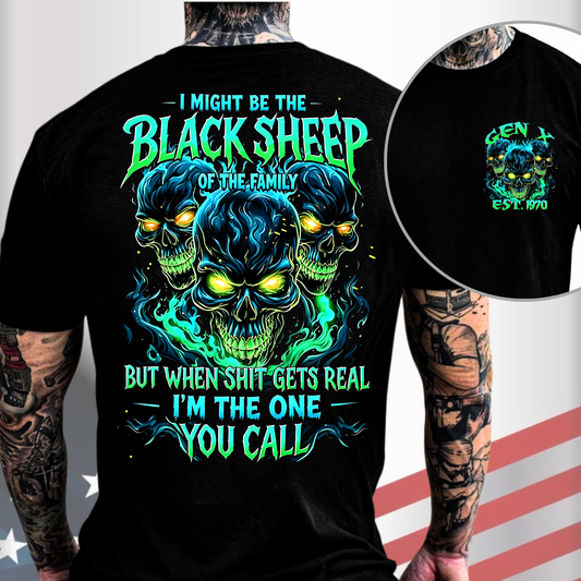 Gen X Custom Birth Year Skull Shirt –  I Might Be The Black Sheep Of The Family Graphic Tee