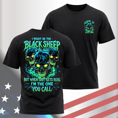 Gen X Custom Birth Year Skull Shirt –  I Might Be The Black Sheep Of The Family Graphic Tee