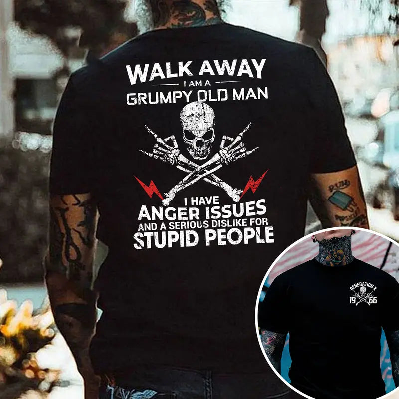 Gen X Custom Birth Year Skull Shirt – Walk Away I'm Grumpy Old Man