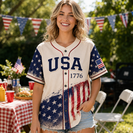 Personalized Name American 250th Anniversary Baseball Jersey, USA Patriotic Freedom Graphic Shirt