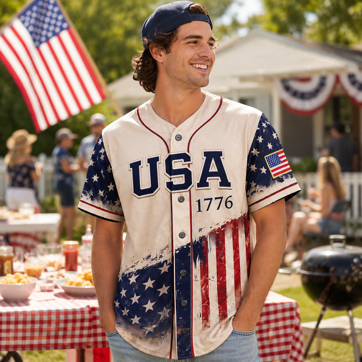 Personalized Name American 250th Anniversary Baseball Jersey, USA Patriotic Freedom Graphic Shirt