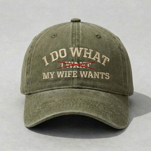 I Do What I Want (After Asking My Wife) Embroidered Dad Hat, Funny Married Life Vintage Washed Baseball Cap