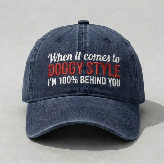 Funny Doggy Style Embroidered Washed Dad Hat, Adult Humor Joke Cap, Vintage Distressed Cotton Baseball Hat, Bold Statement Streetwear, Low Profile Adjustable Cap For Men Women