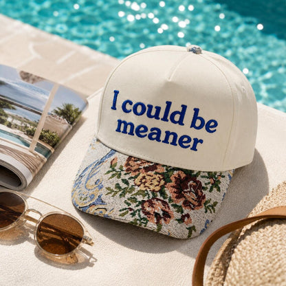 Custom Embroidered Floral Brim Cap, I Could Be Meaner Hat, Funny Sarcastic Gift for Women, Sassy Birthday Present for Best Friend