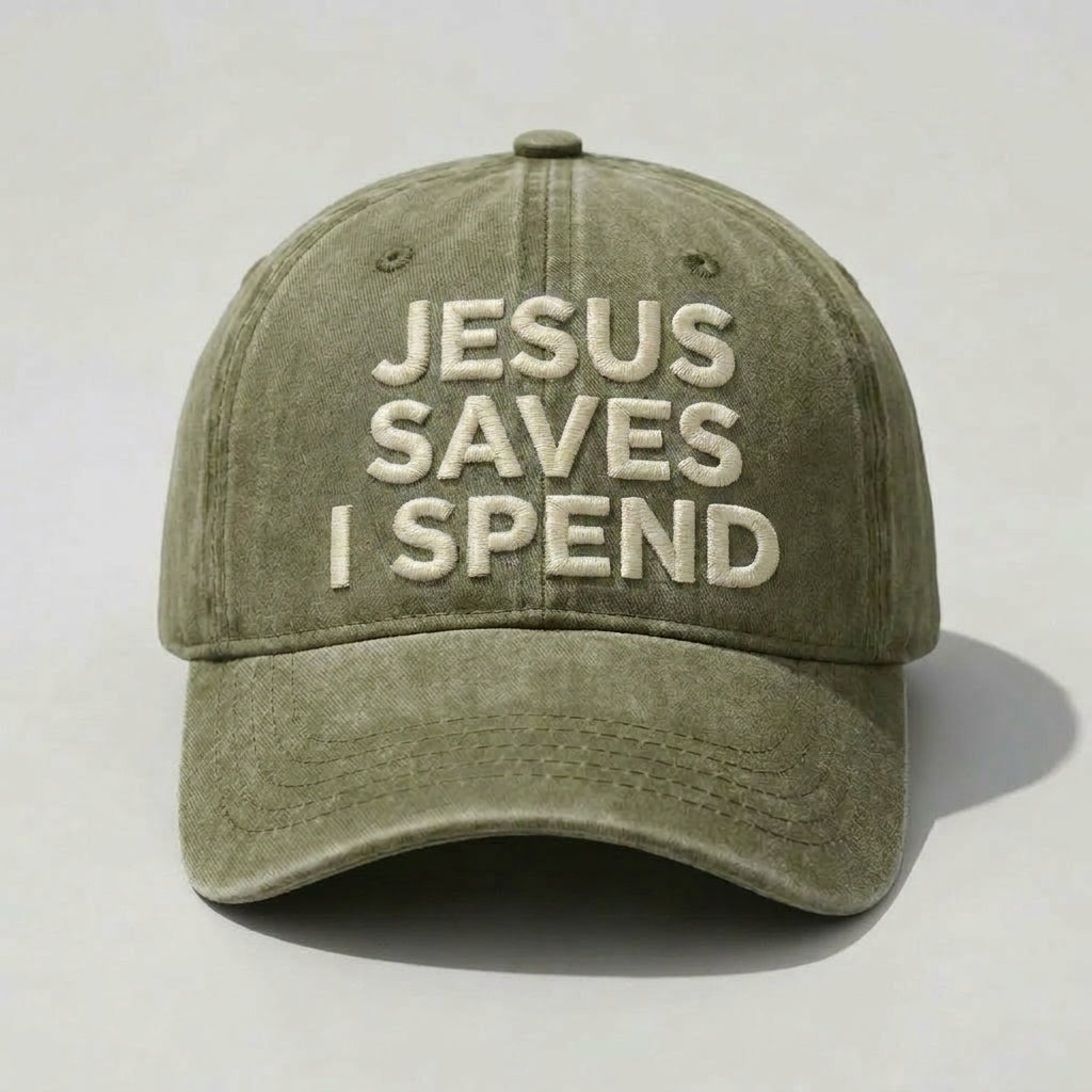 Jesus Saves I Spend Hat, Christian Faith Embroidered Cap, Religious Quote Baseball Cap, Washed Vintage Dad Hat, Inspirational Scripture Hat For Men Women, Faith Gift Idea