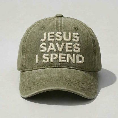 Jesus Saves I Spend Hat, Christian Faith Embroidered Cap, Religious Quote Baseball Cap, Washed Vintage Dad Hat, Inspirational Scripture Hat For Men Women, Faith Gift Idea